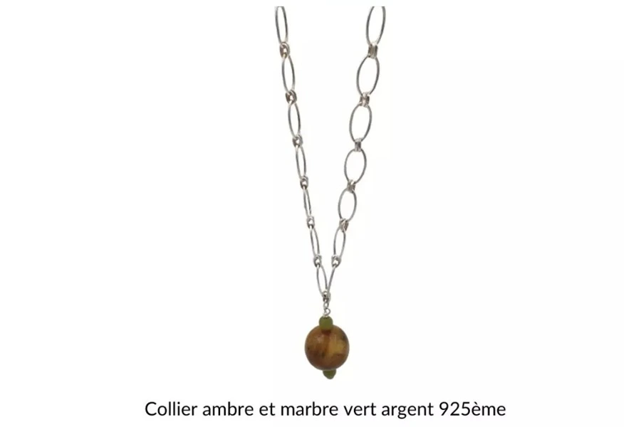 Collier ambre et marbre vert