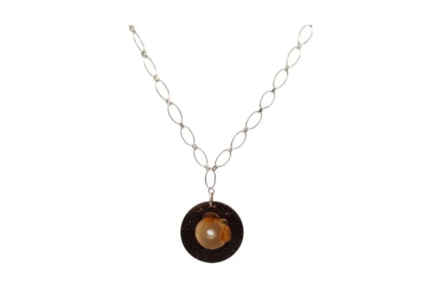 Collier chaine argent bois et coco