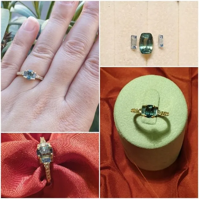 bague de fiançailles et alliance avec des saphirs blancs
