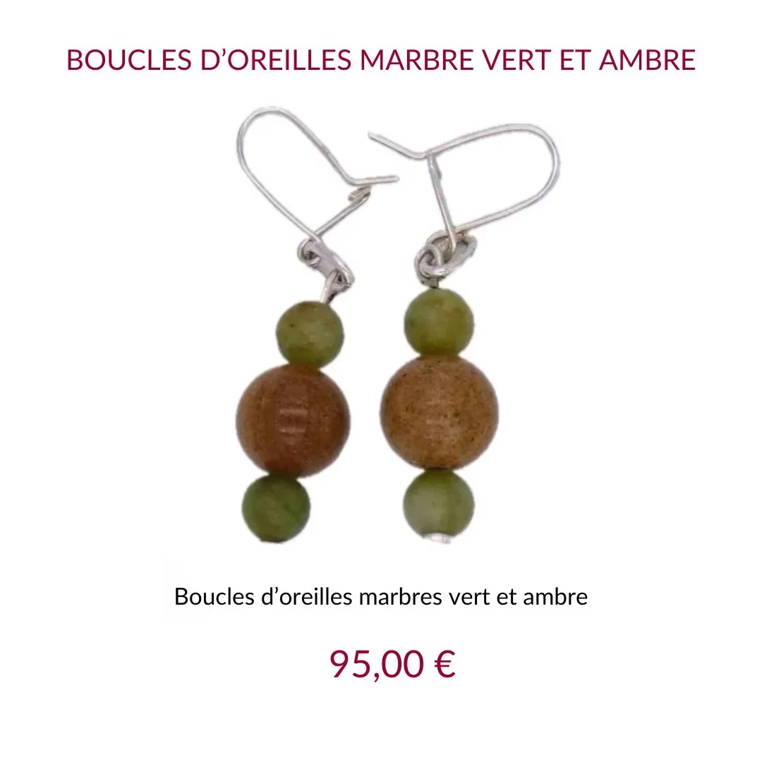 Jez Debugey Boucles d'oreilles marbre vert et ambre