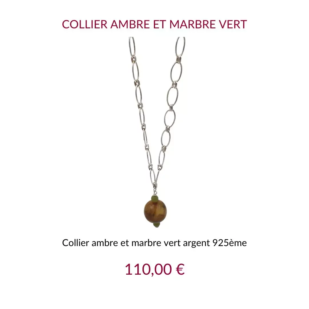 Jez Debugey Collier ambre et marbre vert