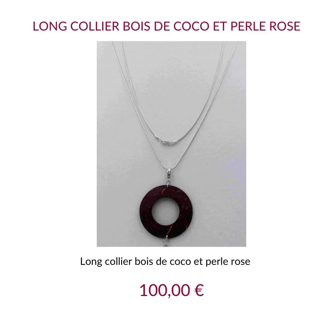 Jez Debugey Collier bois de coco et perle rose