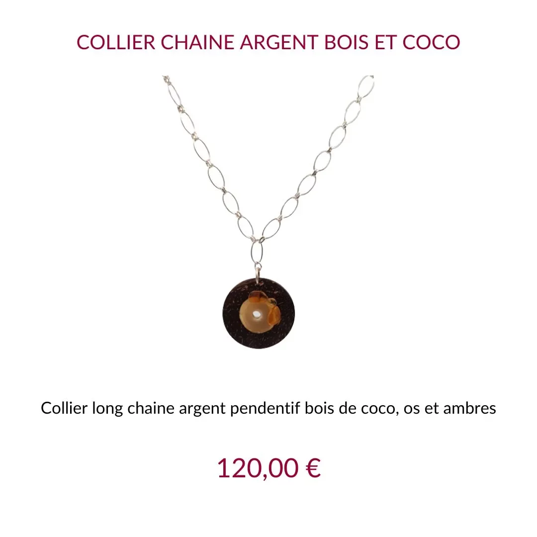 Jez Debugey Collier chaine argent et bois coco