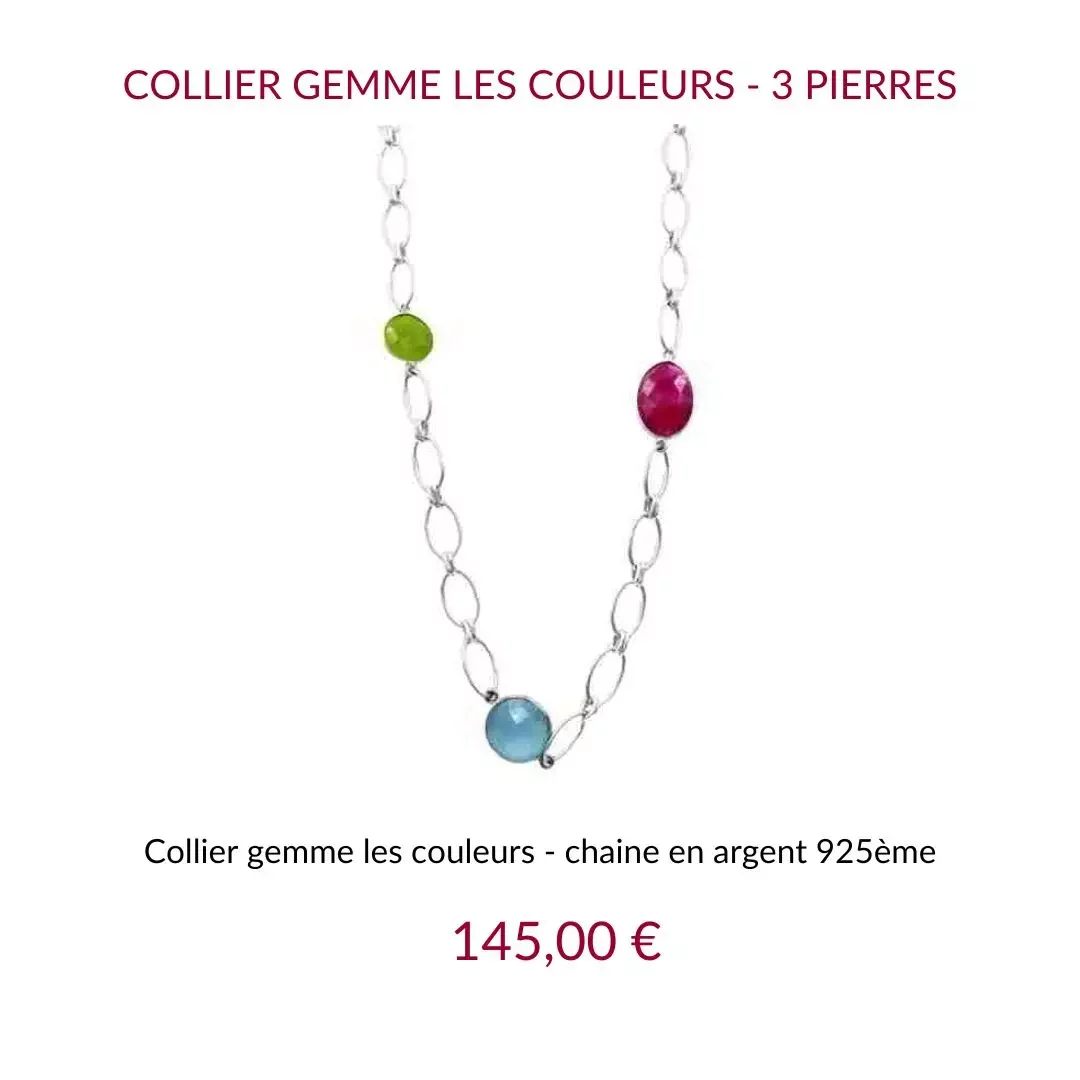 Jez Debugey Collier gemme les couleurs 3 pierres