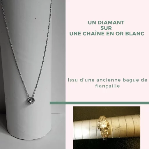 Diamant sur chaine en or blanc